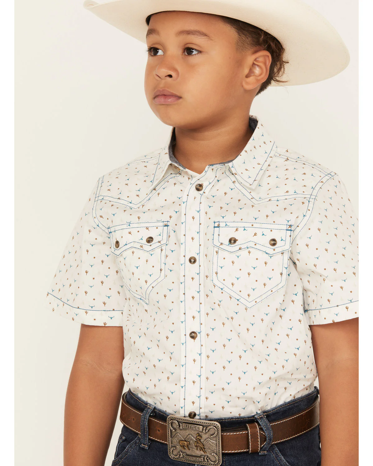 Cody James Boys' Bull Cactus Short Sleeve Snap Western Shirt - Image 2