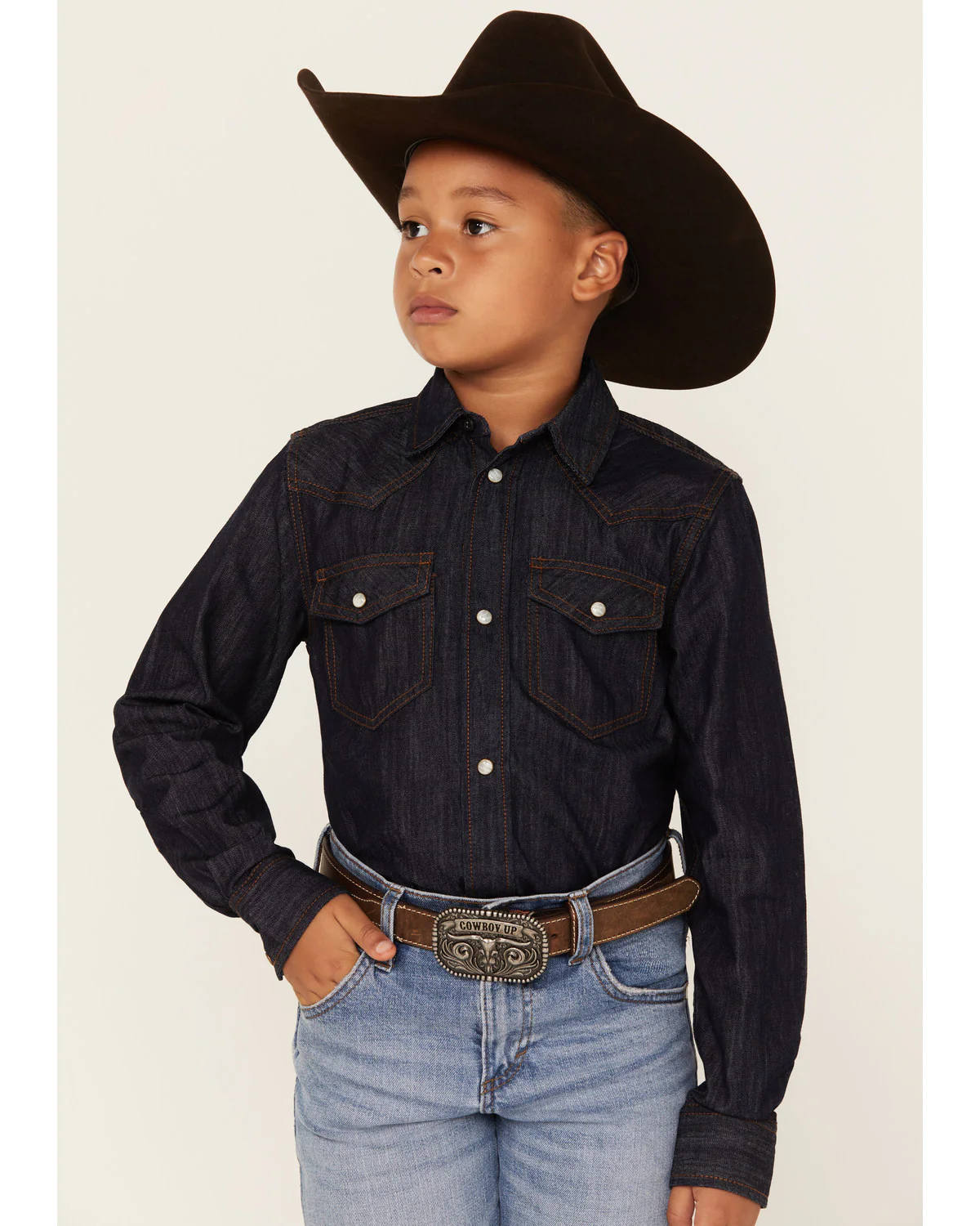 Cody James Boys' Cave Creek Long Sleeve Pearl Snap Western Denim Shirt - Image 5