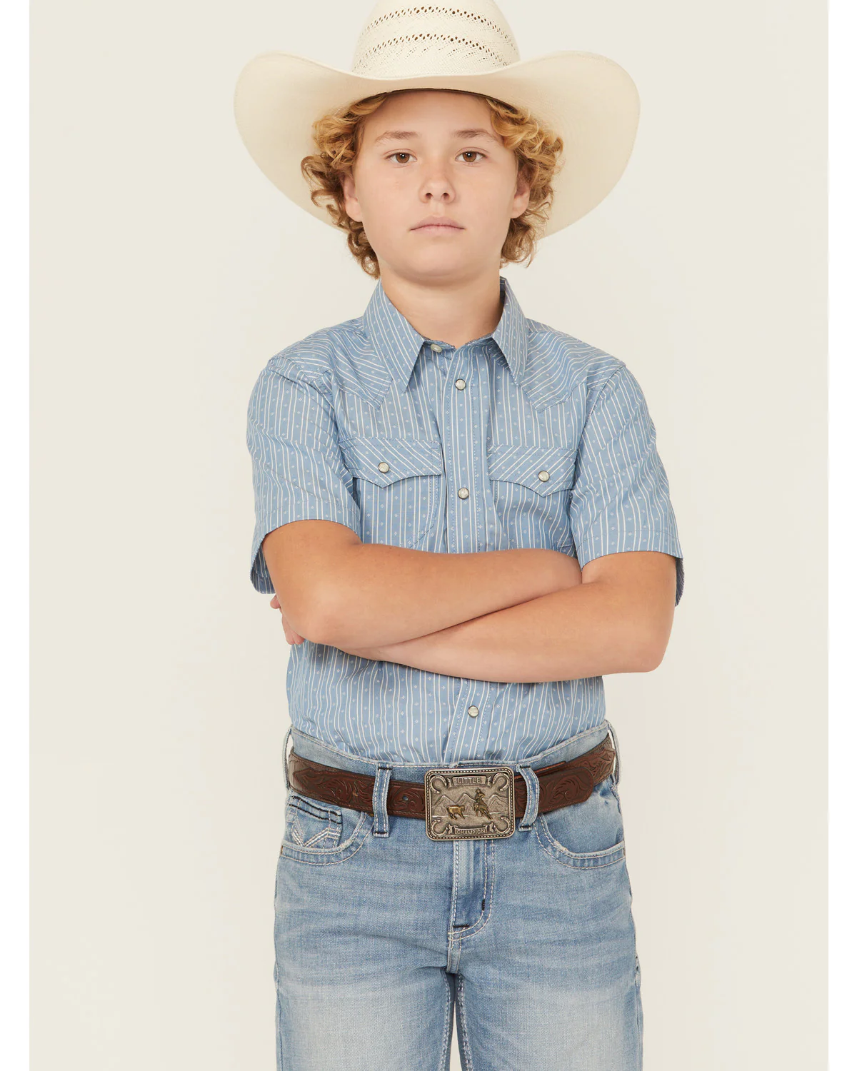 Cody James Boys' Cowboy Way Striped Print Short Sleeve Snap Western Shirt