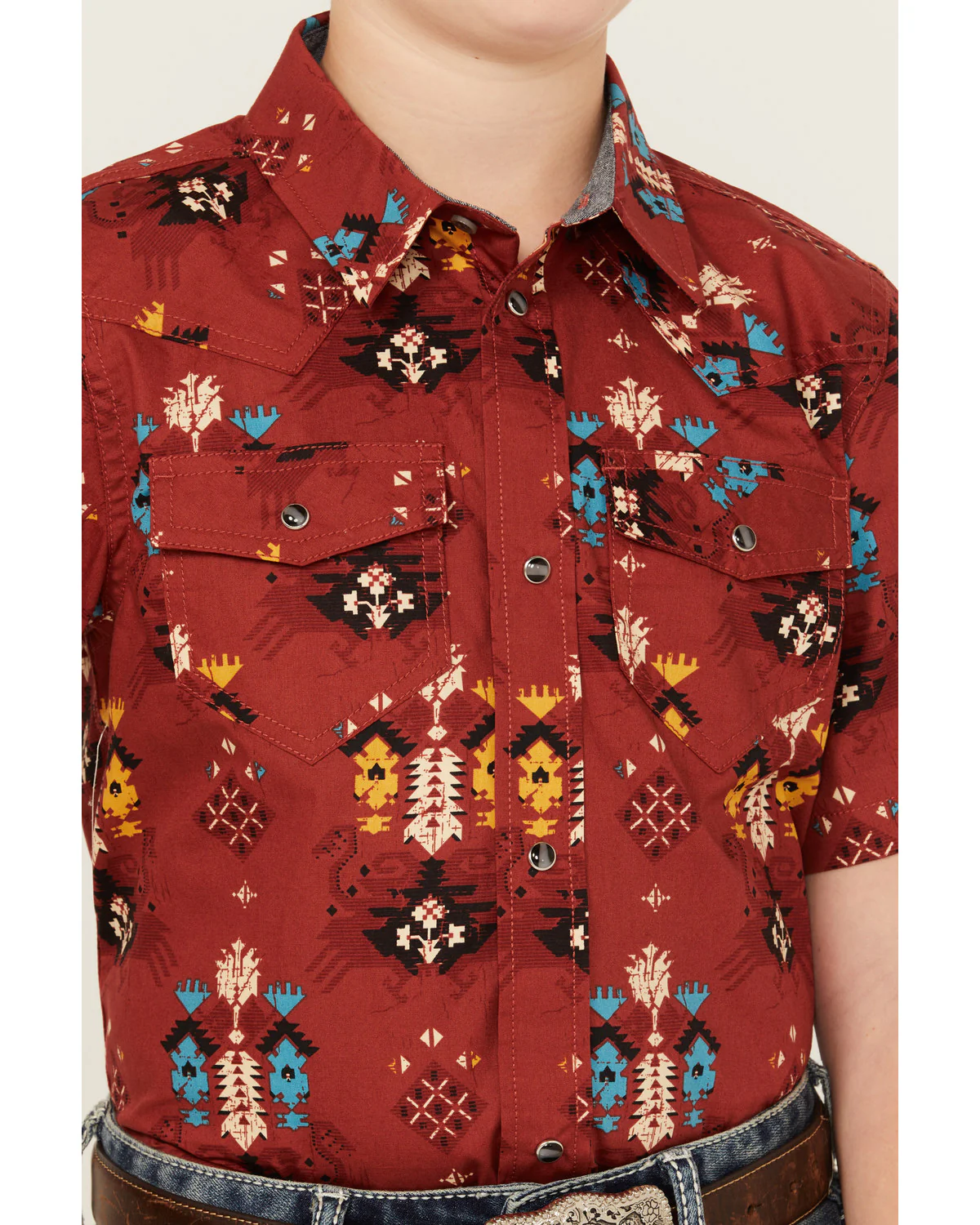 Cody James Boys' Firewater Southwestern Print Short Sleeve Snap Western Shirt - Image 3