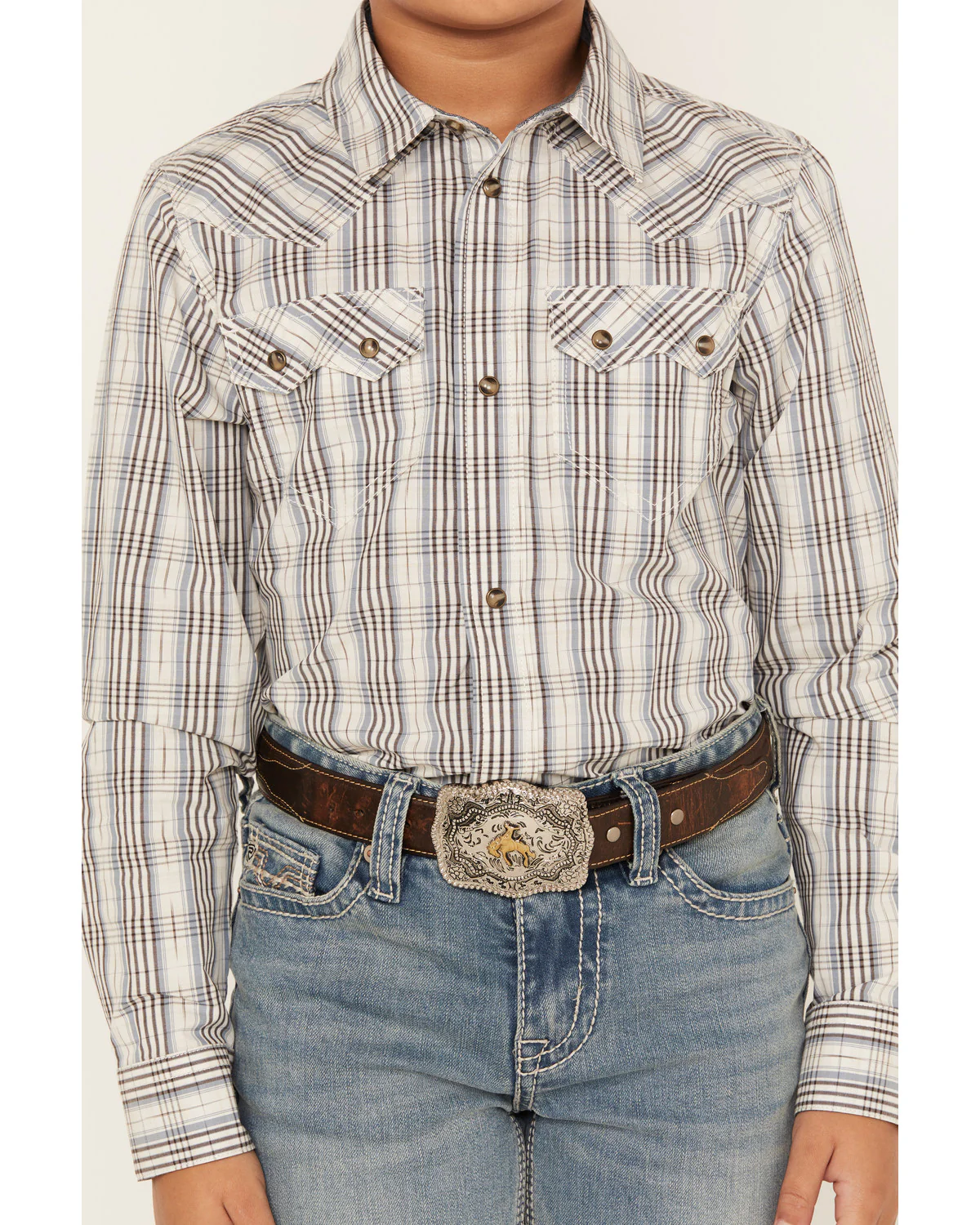 Cody James Boys' Plaid Print Long Sleeve Snap Western Shirt - Image 3