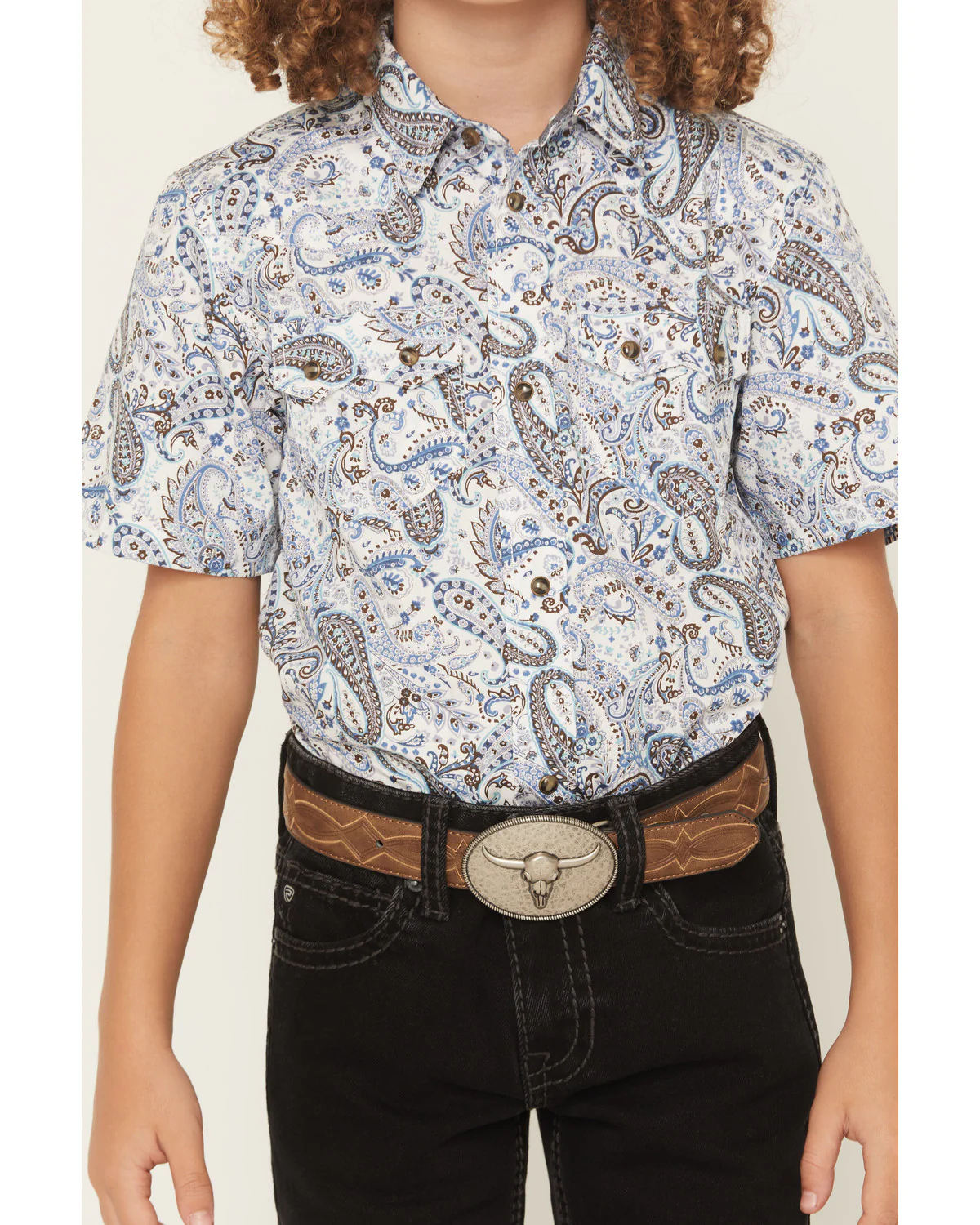 Cody James Boys' Ryder Paisley Print Short Sleeve Snap Western Shirt - Image 3