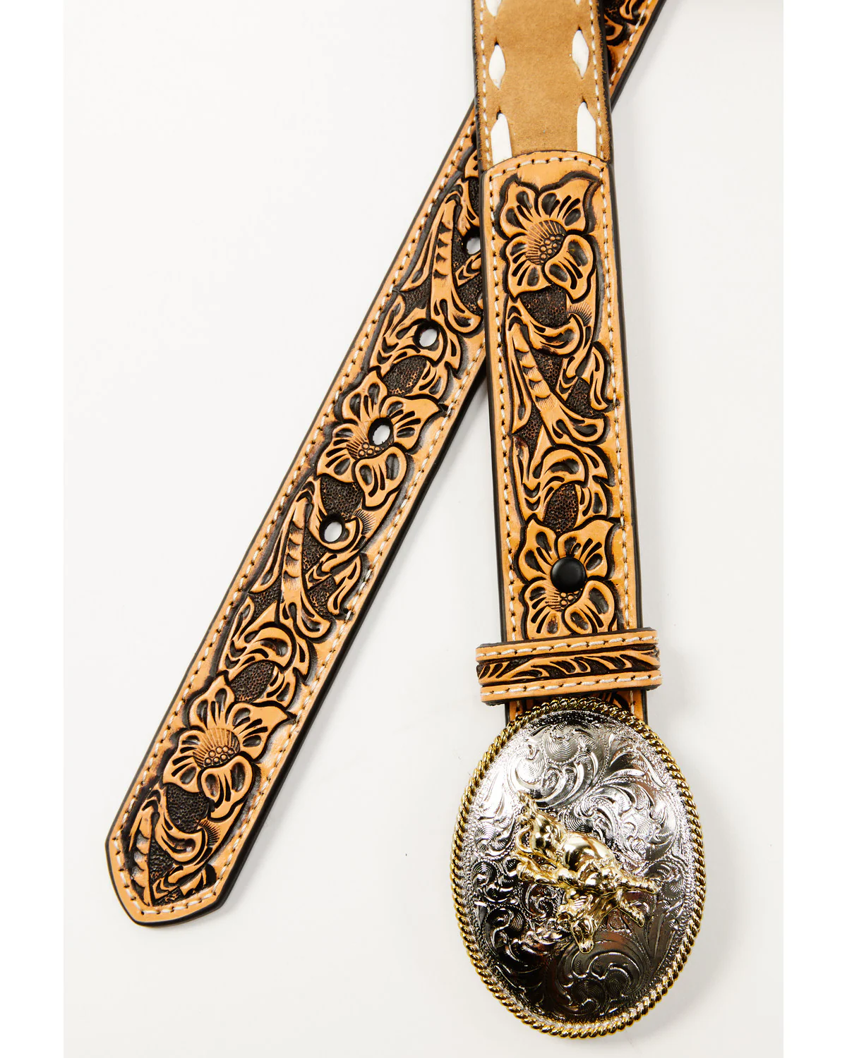 Cody James Boys' Tooled Tab Bull Rider Western Belt - Image 2