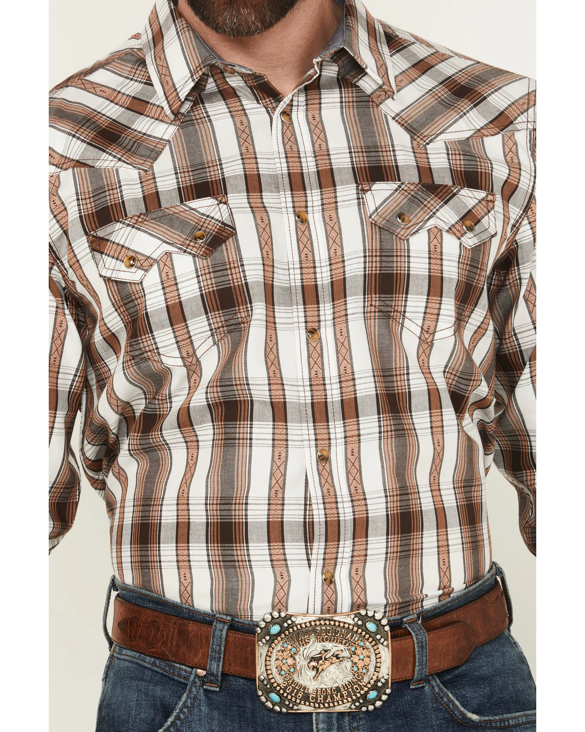 Cody James Men' Rodeo Plaid Print Long Sleeve Snap Western Shirt - Image 3
