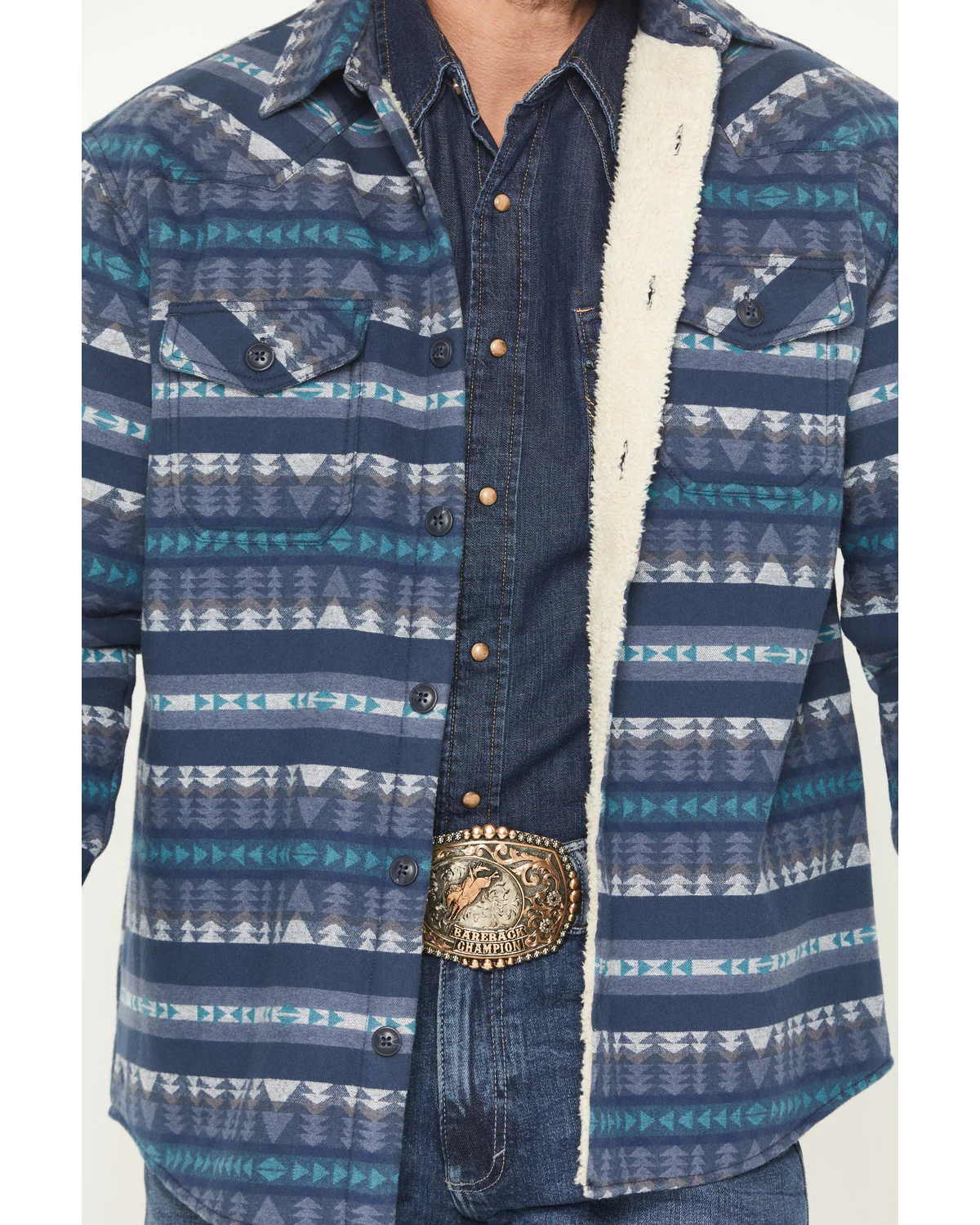 Cody James Men's Benton Sherpa Lined Southwestern Print Flannel Shirt Jacket - Image 3