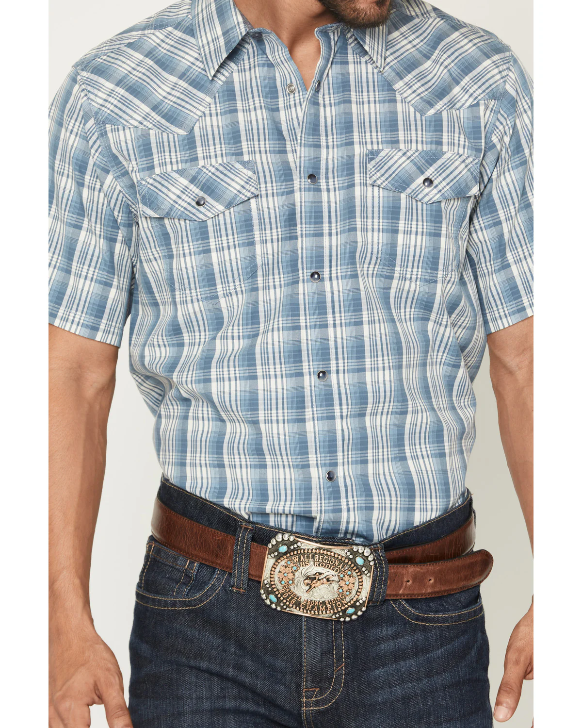 Cody James Men's Briggs Plaid Print Short Sleeve Snap Western Shirt - Image 3
