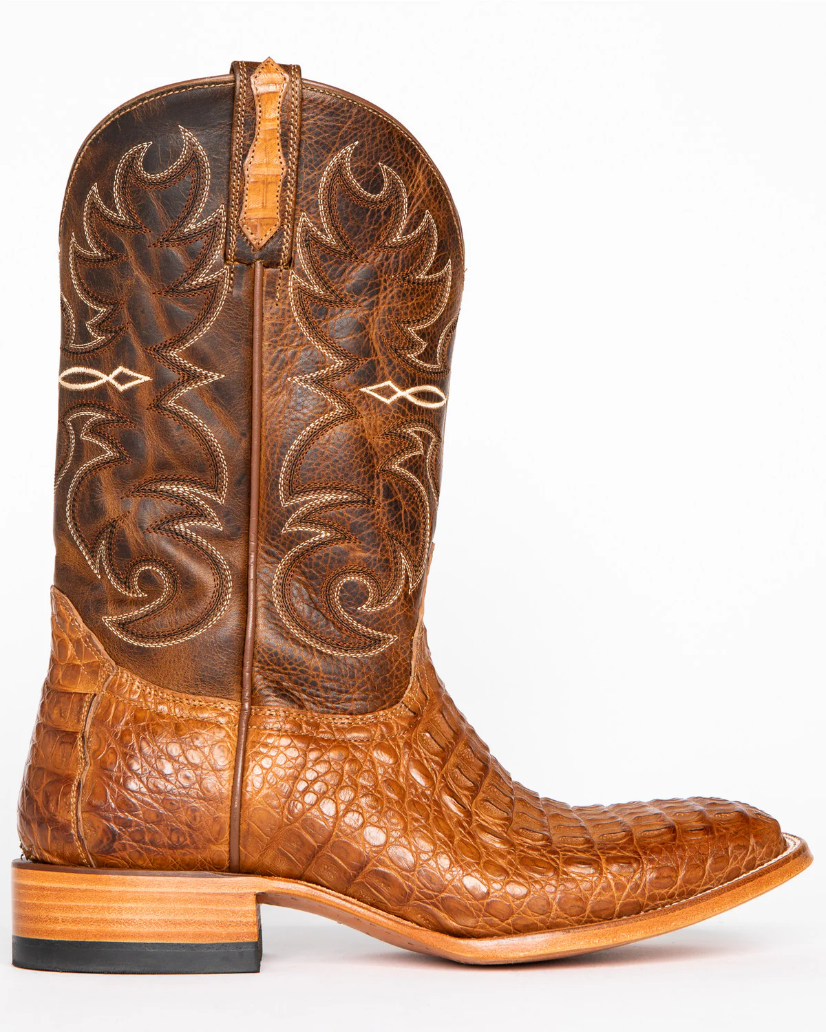 Cody James Men's Burnished Caiman Exotic Boots - Broad Square Toe - Image 3