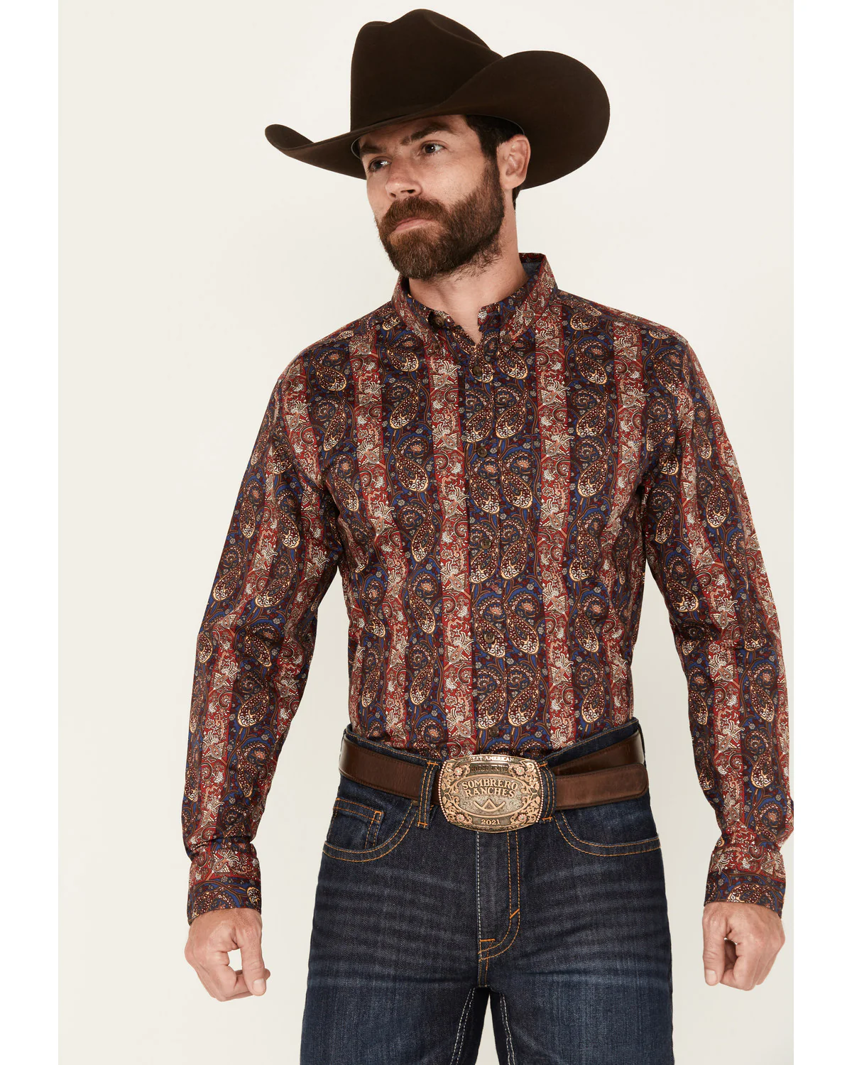 Cody James Men's Decoy Paisley Print Long Sleeve Stretch Button-Down Western Shirt