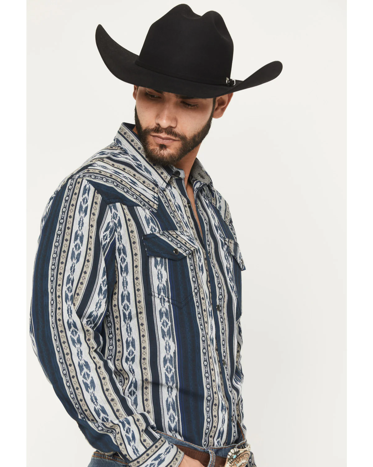 Cody James Men's Ford Southwestern Stripe Print Long Sleeve Snap Western Shirt - Image 2