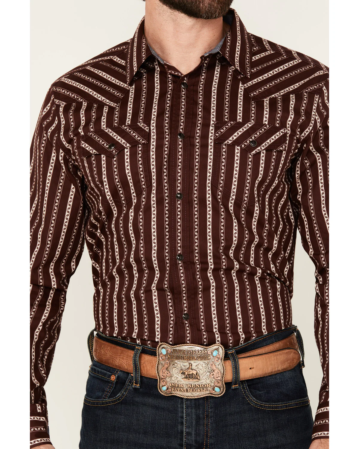 Cody James Men's Hansen Vertical Striped Wallpaper Print Long Sleeve Snap Western Shirt - Image 3