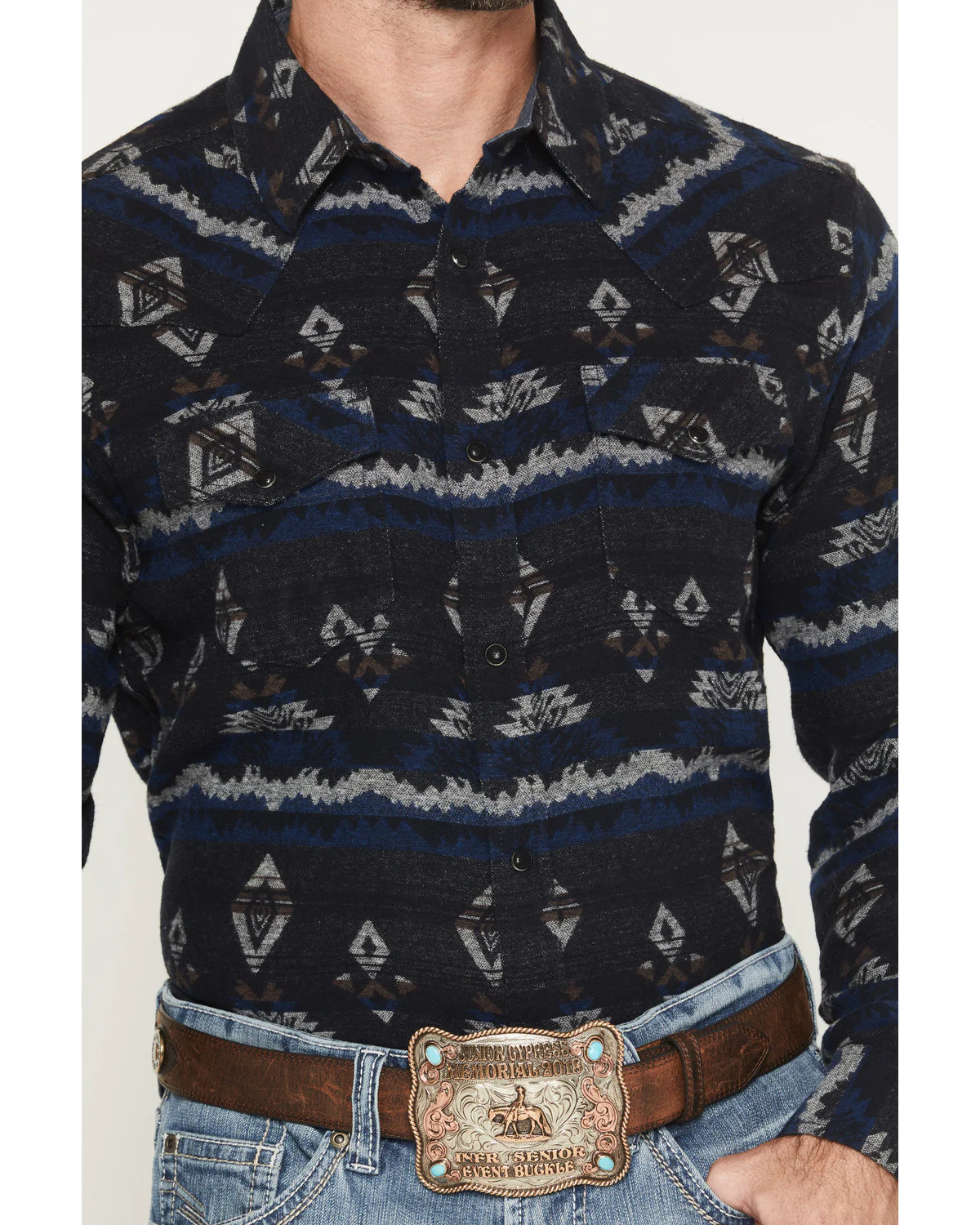Cody James Men's Ironwood Southwestern Striped Long Sleeve Snap Flannel Shirt - Image 3