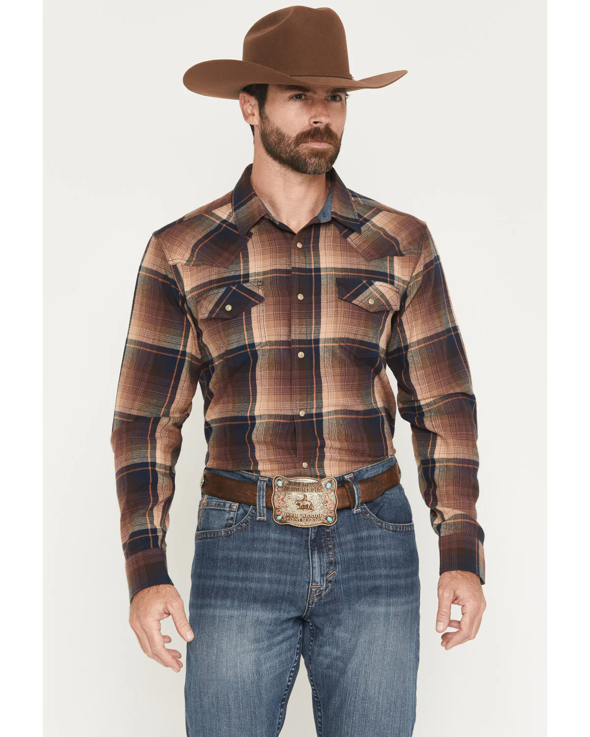 Cody James Men's Label Plaid Print Long Sleeve Snap Flannel Shirt