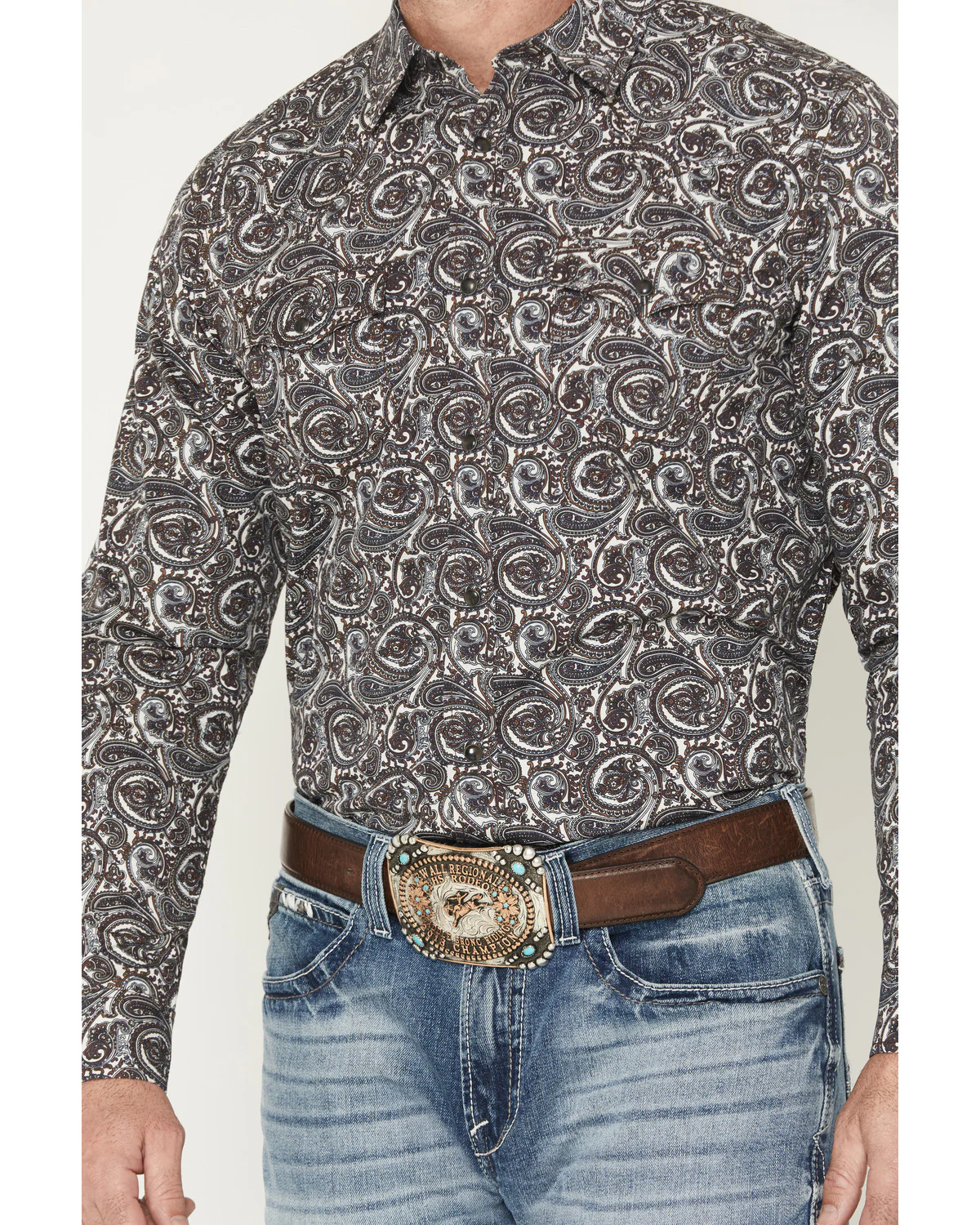 Cody James Men's Mountain Ranger Paisley Print Long Sleeve Snap Western Shirt - Image 3