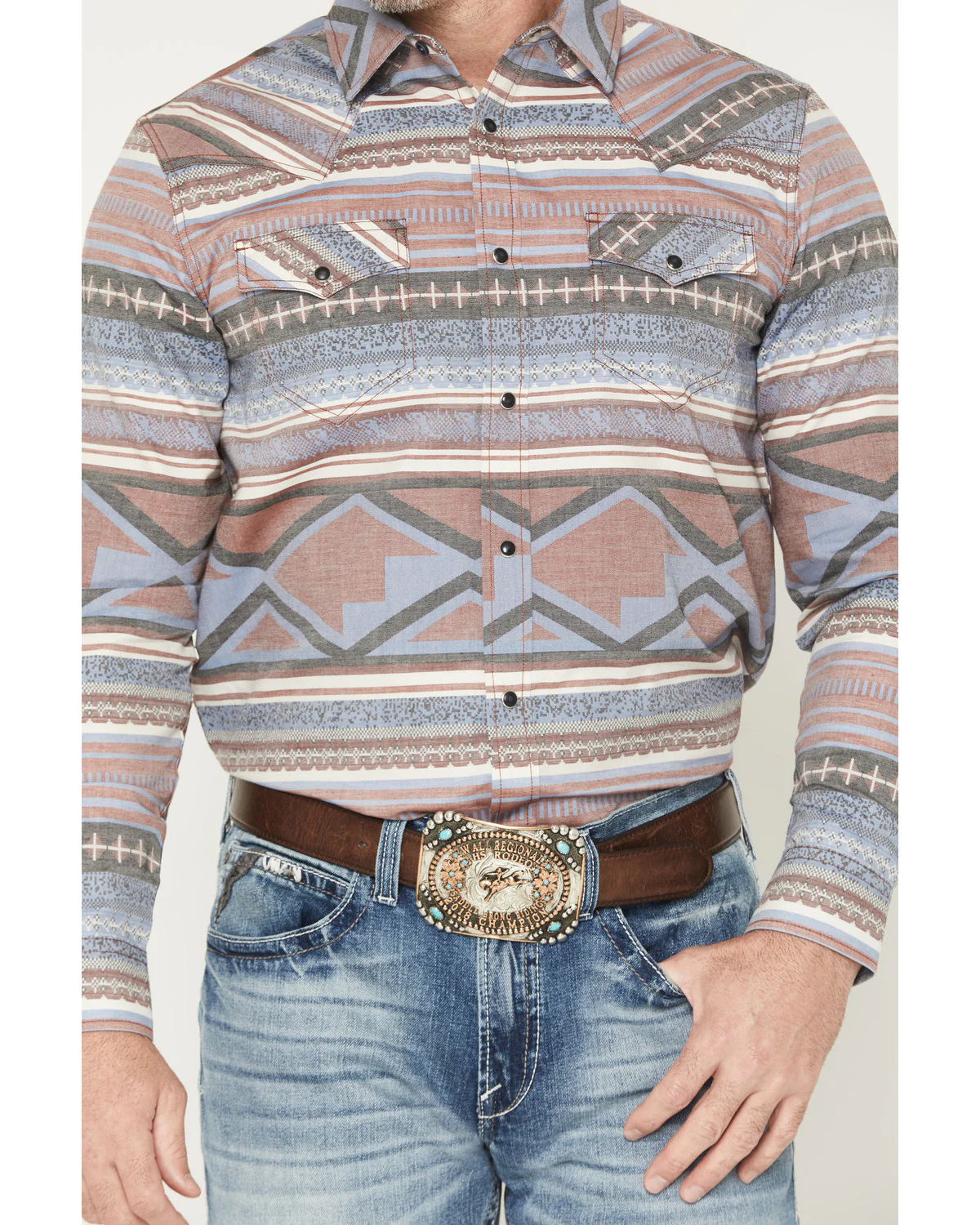 Cody James Men's Mountain Ranger Southwestern Striped Long Sleeve Snap Western Shirt - Image 3