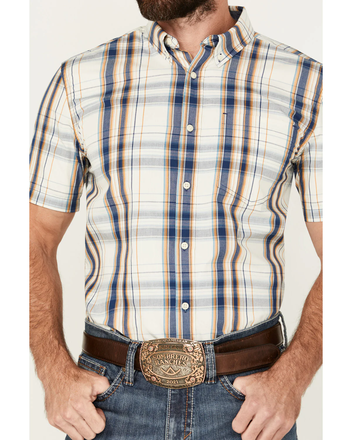 Cody James Men's Plaid Print Short Sleeve Button-Down Stretch Western Shirt - Image 3