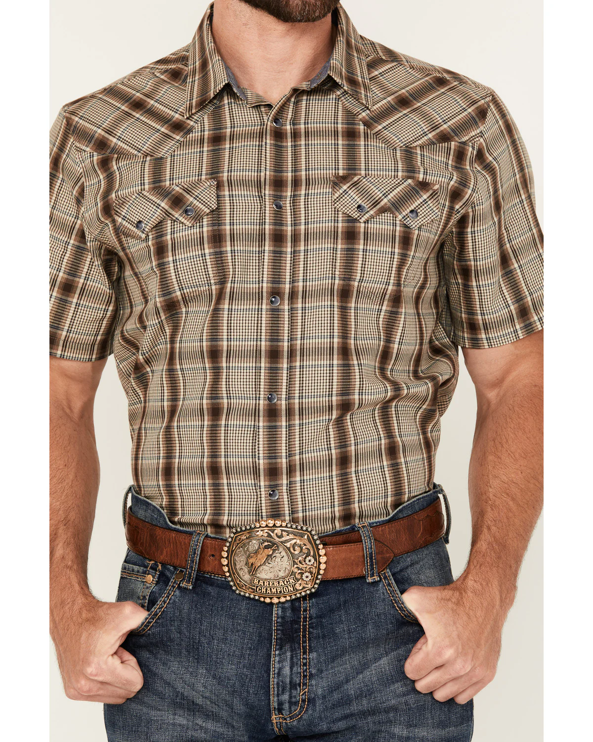 Cody James Men's Poncho Plaid Print Short Sleeve Snap Western Shirt - Image 3