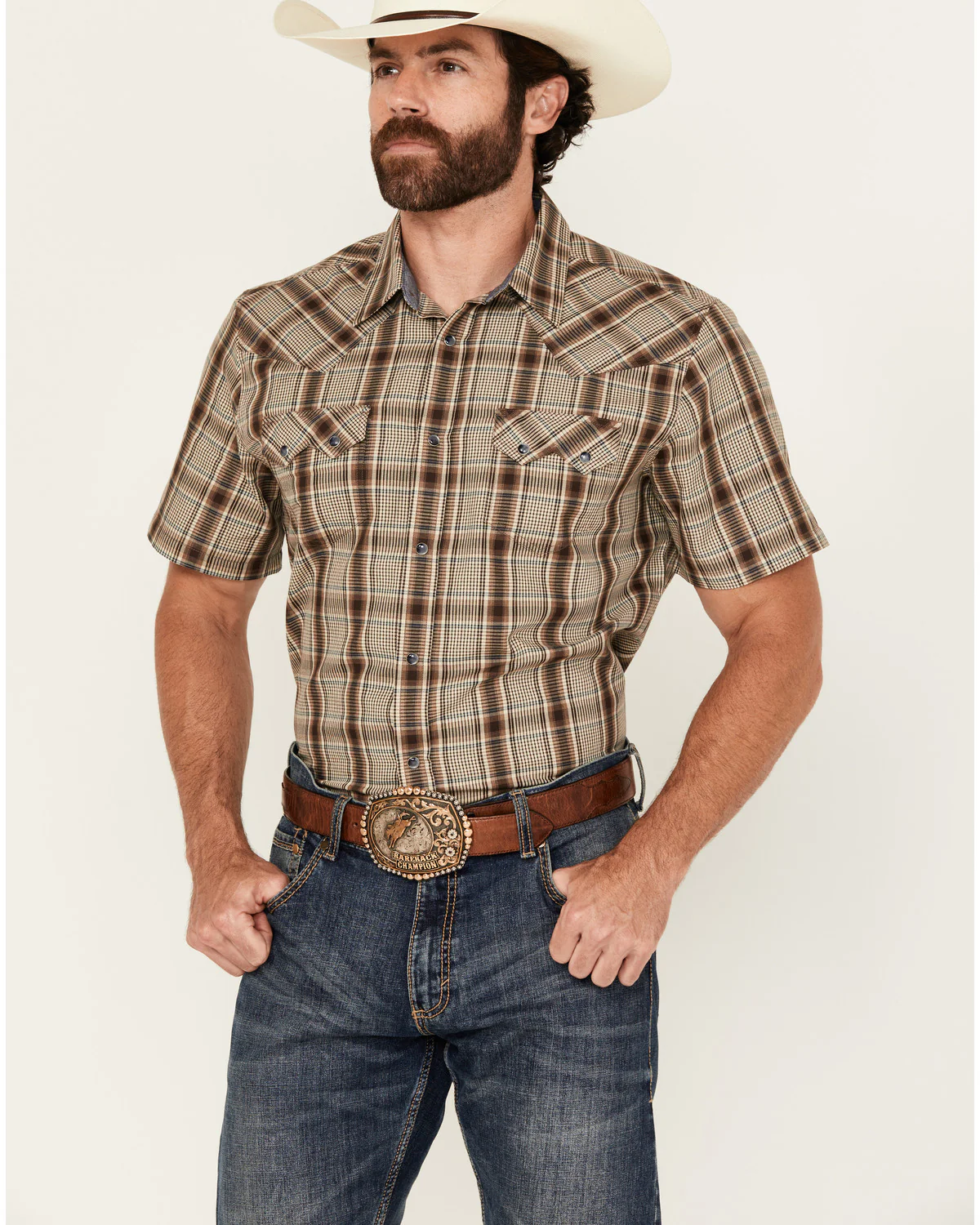 Cody James Men's Poncho Plaid Print Short Sleeve Snap Western Shirt - Big