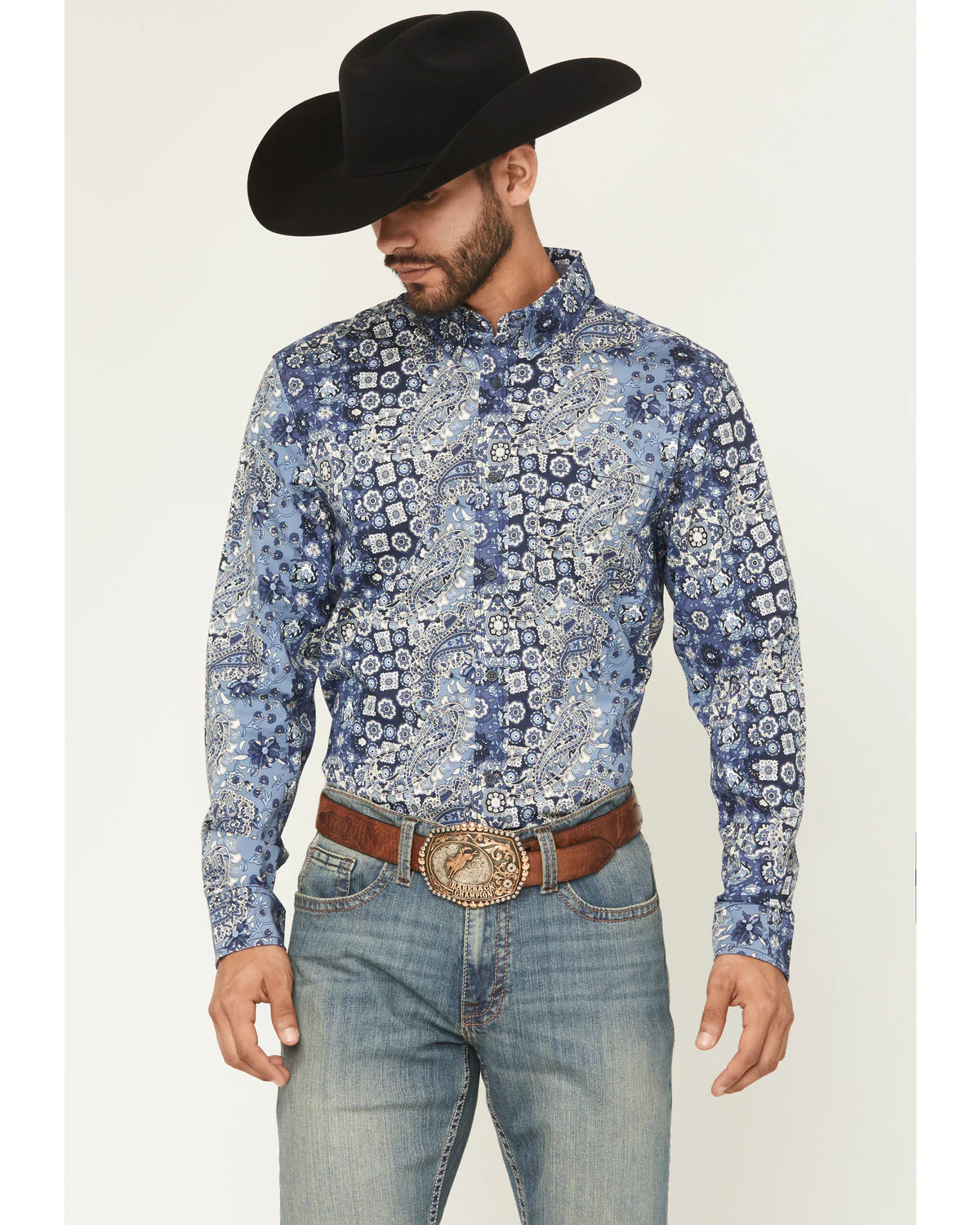 Cody James Men's Ride 'Em Cowboy Paisley Print Long Sleeve Button-Down Stretch Western Shirt