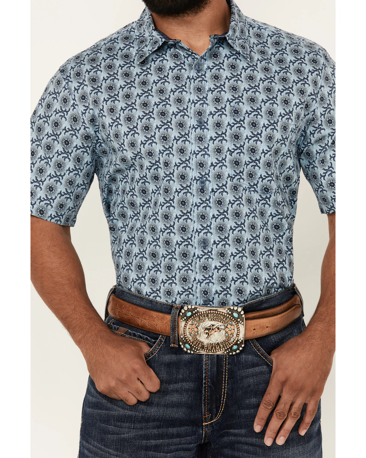 Cody James Men's Sunny Day Floral Medallion Print Short Sleeve Button-Down Stretch Western Shirt - Image 3