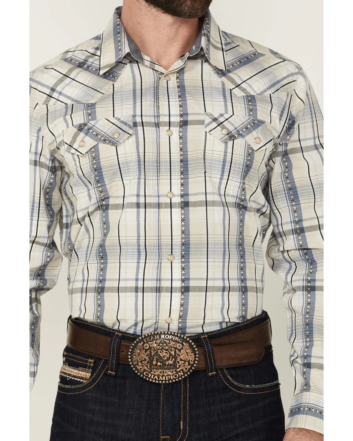 Cody James Men's Western Wind Plaid Print Long Sleeve Snap Western Shirt - Image 3