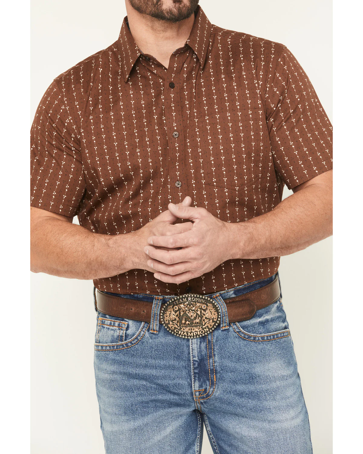 Cody James Men's Westward Floral Striped Short Sleeve Button-Down Stretch Western Shirt - Image 3