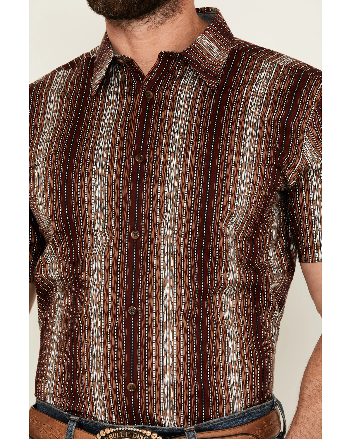 Cody James Men's Wood Cut Southwestern Striped Short Sleeve Button-Down Stretch Western Shirt - Image 3
