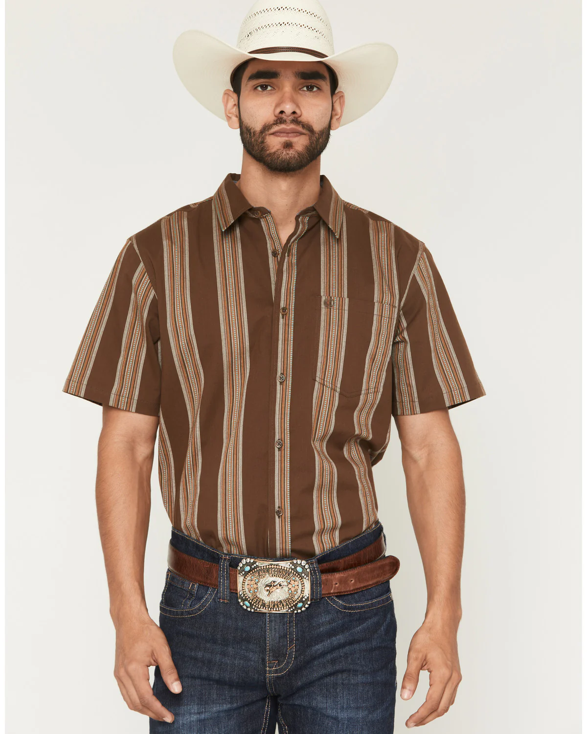 Cody James Silas Stripe Print Short Sleeve Button-Down Stretch Western Shirt