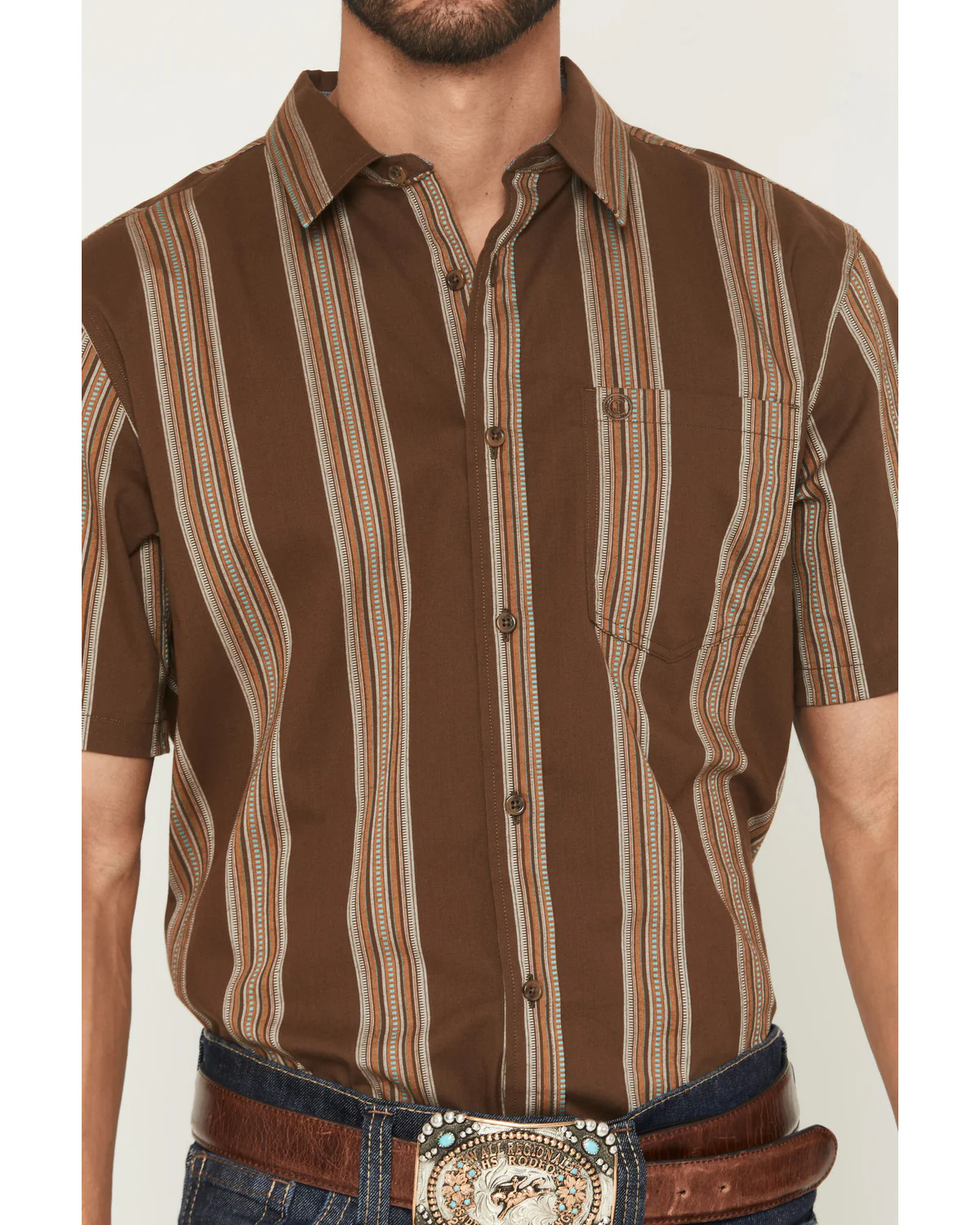 Cody James Silas Stripe Print Short Sleeve Button-Down Stretch Western Shirt - Image 3